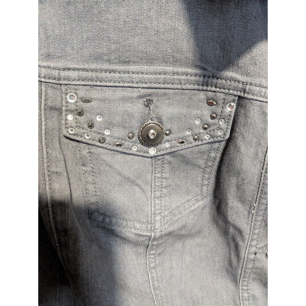 CJ Banks Women's Gray Studded Button Collared Vest Jacket Pockets 2X - Picture 2 of 7